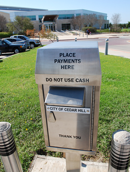 Utility bill drop box located at the Rec Center.
