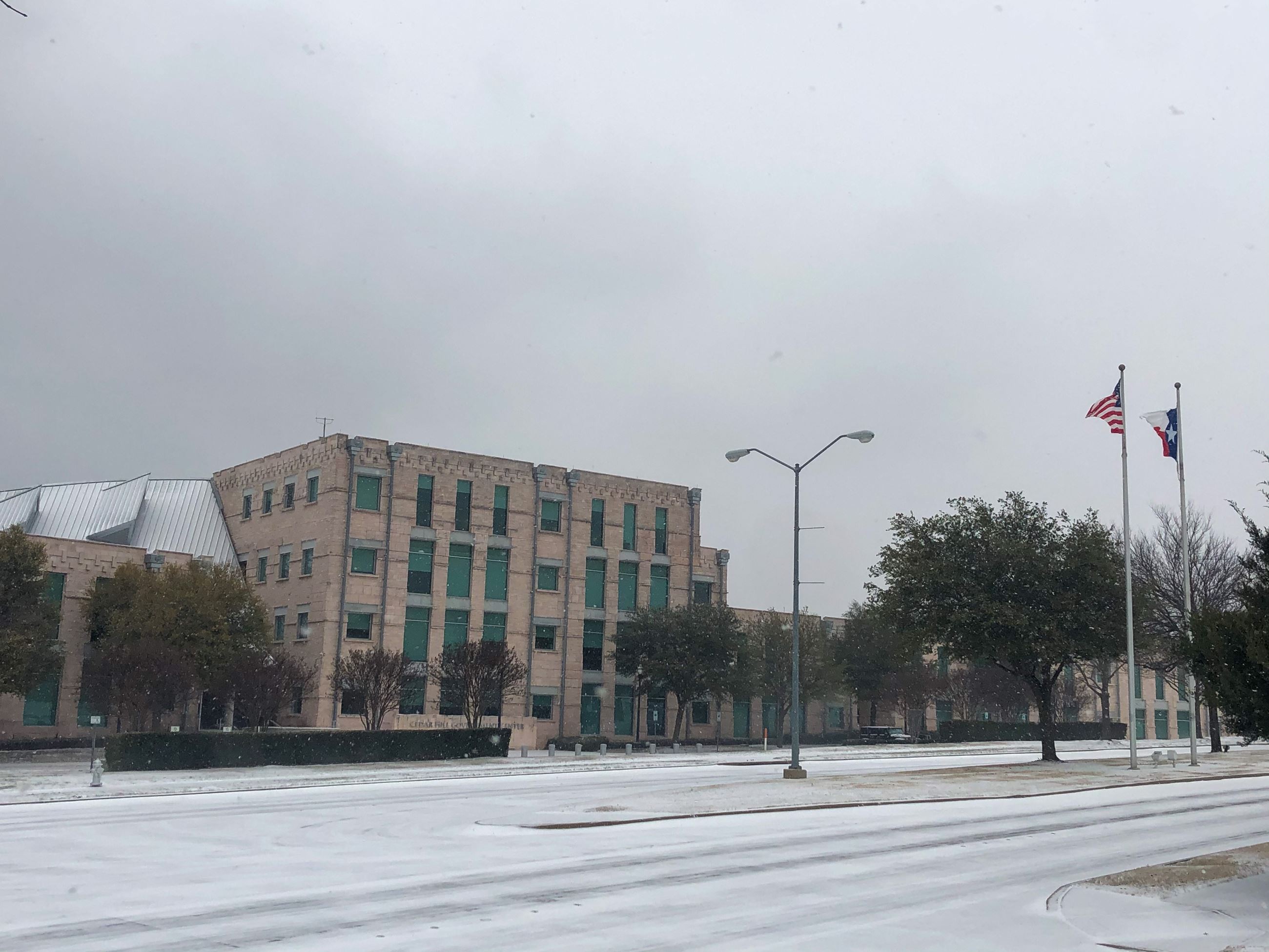 Cedar Hill Government Center covered in snow